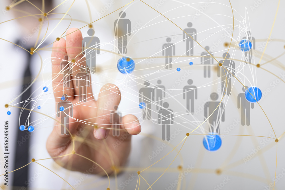 Poster Neural network 3D illustration. Big data and cybersecurity