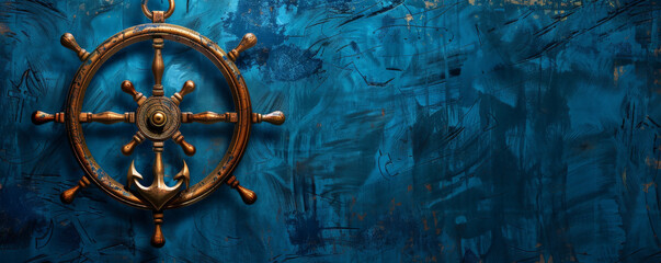 Father's Day background with a nautical theme featuring a ship wheel and anchor.
