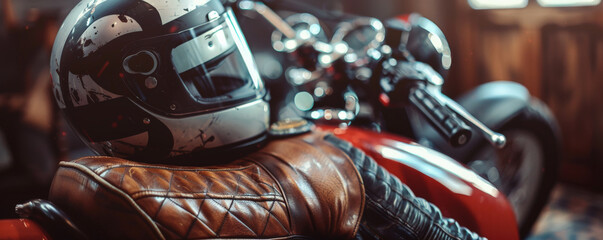 Father's Day background with a vintage motorcycle and helmet.