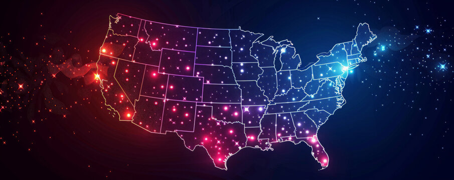 Independence Day USA background with a detailed map of the United States highlighted with stars and stripes.