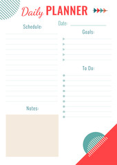 Daily Planner Template with Memphis style elements. To Do List with place for text