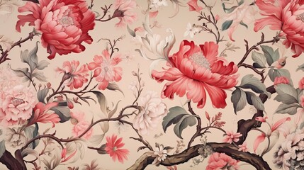 Close-up texture of natural colorful, bright fabric, cloth background, red pink folk ornament background