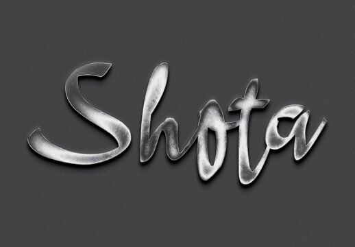 Chrome metal 3D name design of Shota on grey background.