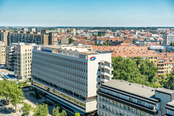 Panoramic view of Novi Sad, Serbia. Rooftops of buildings from high point of view.