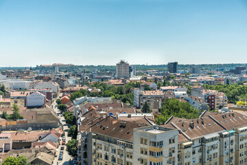 Panoramic view of Novi Sad, Serbia. Rooftops of buildings from high point of view.