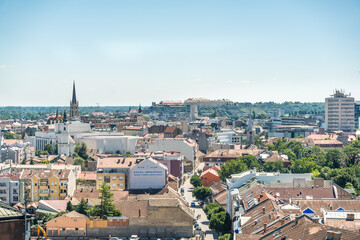 Panoramic view of Novi Sad, Serbia. Rooftops of buildings from high point of view.
