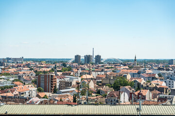 Panoramic view of Novi Sad, Serbia. Rooftops of buildings from high point of view.