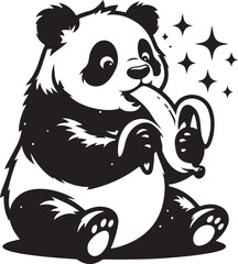 Vector illustration of The Funny monkey is eating a banana silhouette on white background