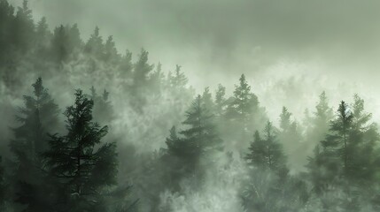 A Serene Landscape Shrouded in Thick Dense Fog, Creating a Mysterious and Tranquil Atmosphere in Nature