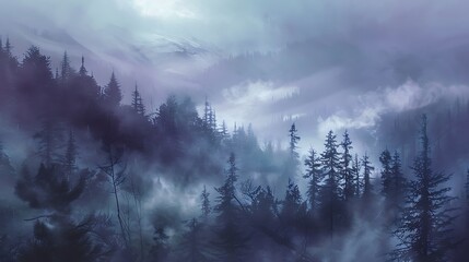 A Serene Landscape Shrouded in Thick Dense Fog, Creating a Mysterious and Tranquil Atmosphere in Nature