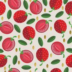 Seamless pattern of strawberries in vector suitable for background, wallpaper, wrapping fabric, etc