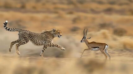 Obraz premium Cheetah hunting gazelle in running motio