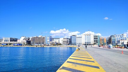 Skyline view of Akti Kondyli in the port of Piraeus, Greece.