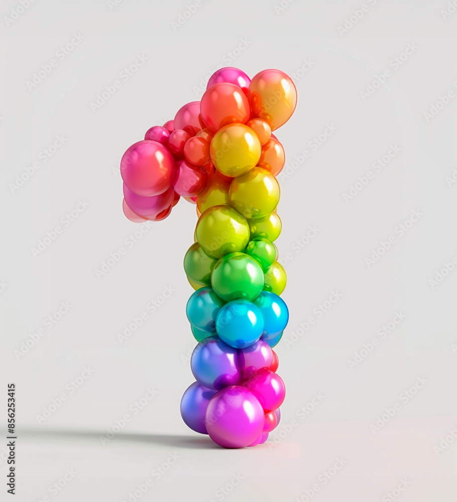 Fototapete ai generated photo with inflatable number 1 from multicolored balloons. minimalistic numbers isolate