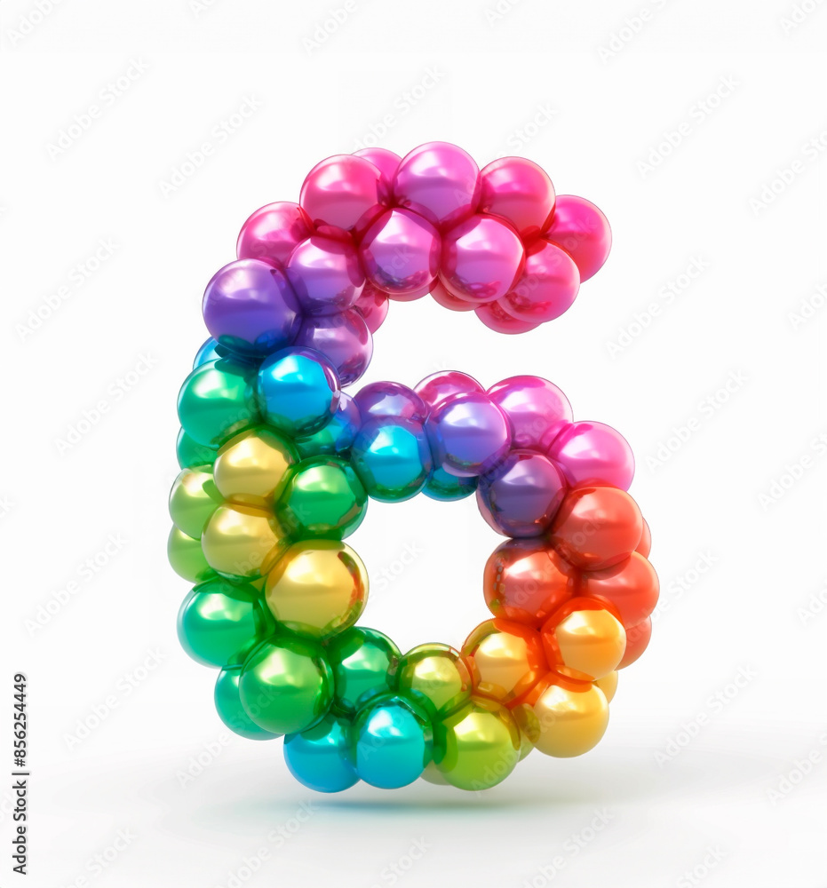 Fototapete ai generated photo with inflatable number 6 from multicolored balloons. minimalistic numbers isolate