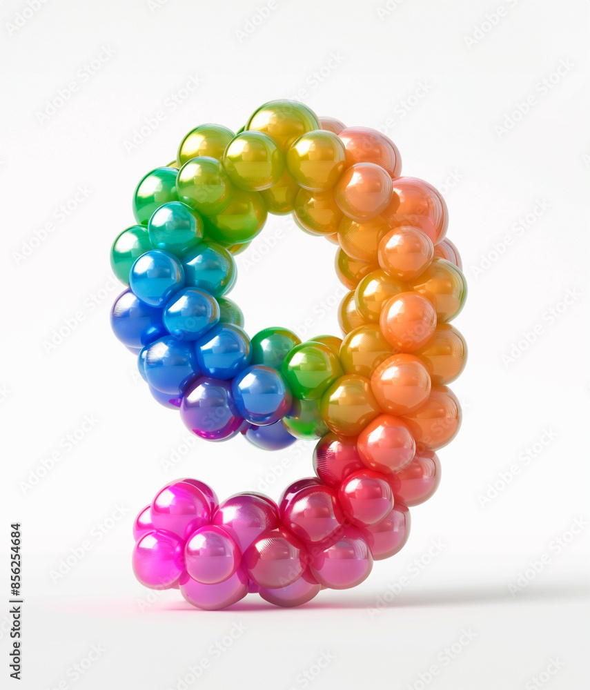Fototapete ai generated photo with inflatable number 9 from multicolored balloons. minimalistic numbers isolate