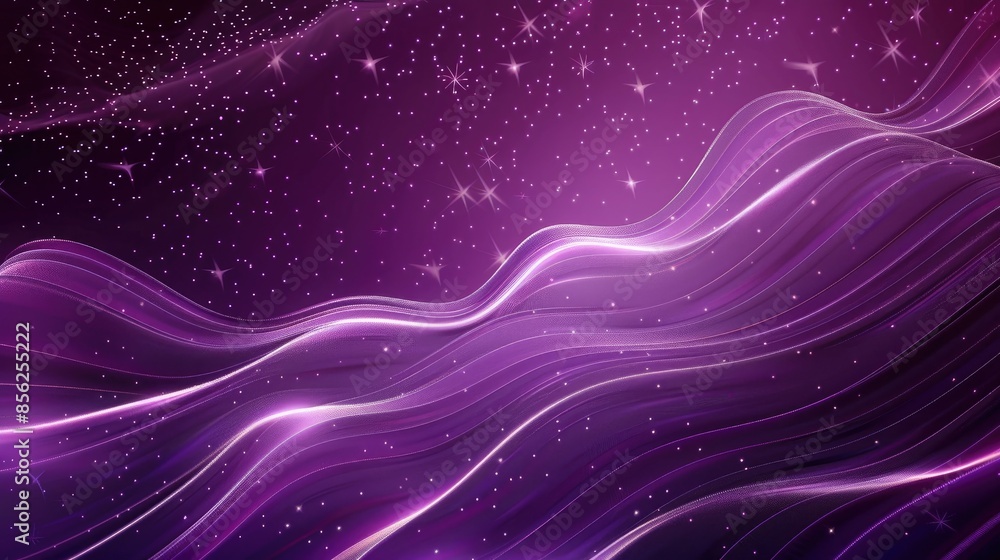 Poster purple background with wavy lines and star patterns