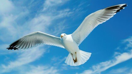Fototapeta premium Soaring seagull in the blue sky