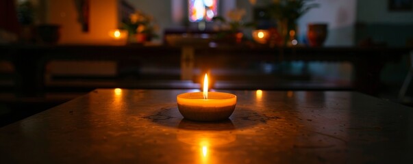 Holy Saturday reflection image: Crucifix illuminated by candlelight, symbolizing anticipation of light.