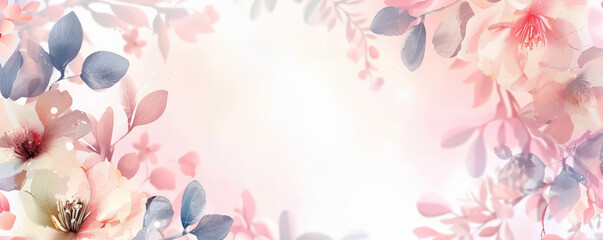 Fototapeta premium Mother's Day background with a soft pastel floral frame and a place for a heartfelt message.