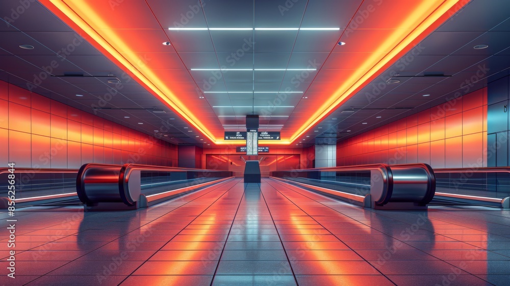 Poster design a vibrant vector image of a luggage carousel and baggage scan area in an airport terminal hal