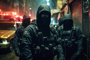 generated illustration  masked bandit at street riot.