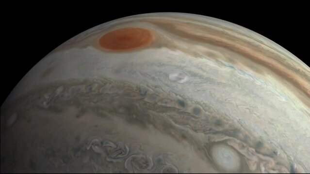 The great red spot on the surface of Jupiter.
