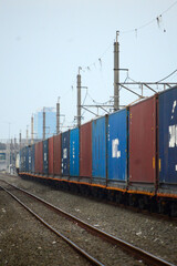 Obraz premium View of a container train traveling in a rural area