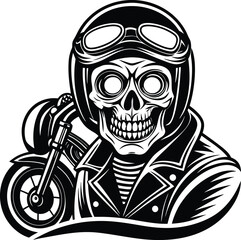 vintage-monochrome skull rider vector and shilloute.