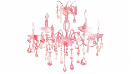 Whimsical hand-painted watercolor chandelier clipart with transparent background, ideal for nursery decor.