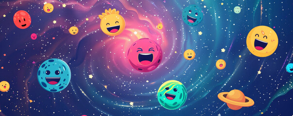 World Emoji Day background with emojis arranged in a spiral galaxy pattern, creating a whimsical and cosmic design.