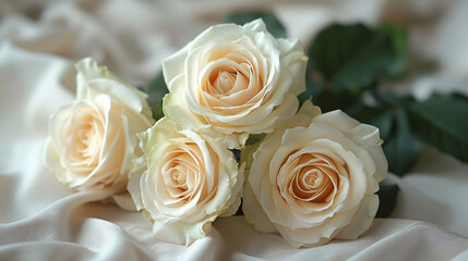 Obraz premium White roses bouquet on white background with soft focus.