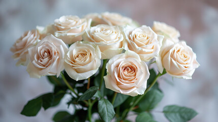 Obraz premium White roses bouquet on white background with soft focus.