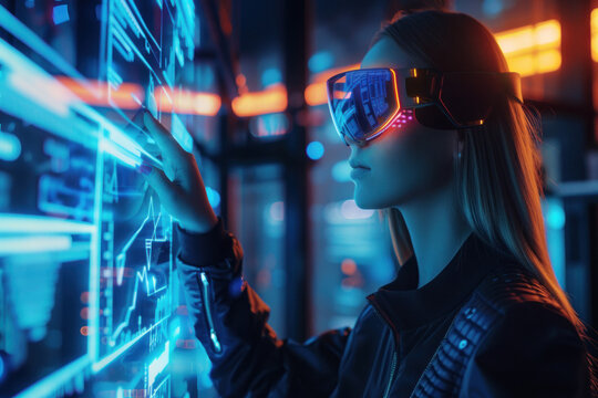 Woman using futuristic AR interface
