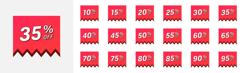 Discount tag up to 95 percent off. Set promo icons for online stores. Vector illustration