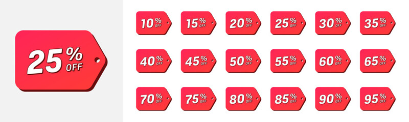 Discount tag up to 95 percent off. Set promo icons for online stores. Vector illustration