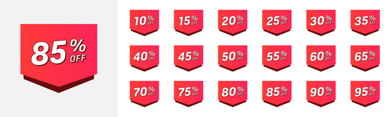 Discount tag up to 95 percent off. Set promo icons for online stores. Vector illustration