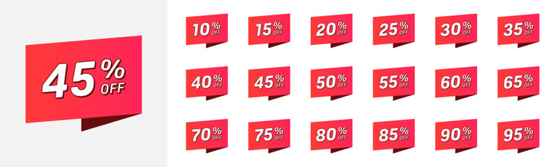 Discount tag up to 95 percent off. Set promo icons for online stores. Vector illustration