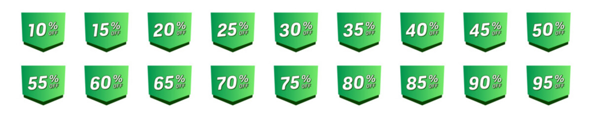 Discount tag up to 95 percent off. Set promo icons for online stores. Vector illustration