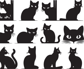 black and white cats Set 