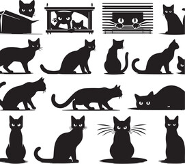 Collection of Black Cat Faces Peeking from Corners: Playful and Spying Pets - Tattoo Designs