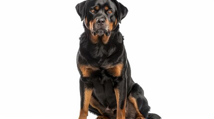 Obraz premium Rottweiler sitting in front of white background aged 5