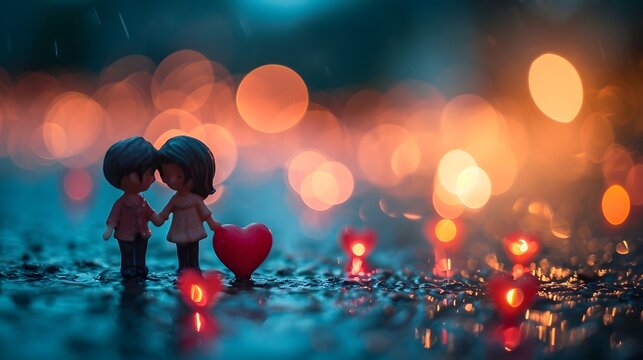 Miniature Bokeh Effect of Two Cute Valentine Lover Couple