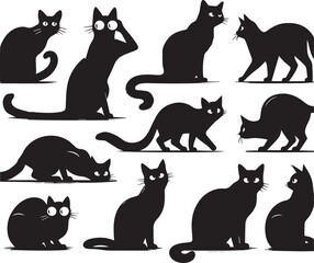 Collection of Black Cat Faces Peeking from Corners: Playful and Spying Pets - Tattoo Designs