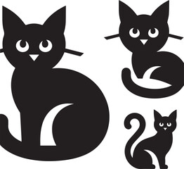black cat cartoon Silhouette Vector 