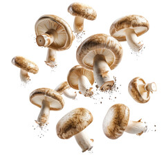 Fresh Whole Mushrooms Floating Isolated on Transparent Background. Perfect for recipes, marketing materials, or food blogs