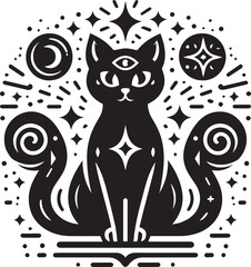 black cat cartoon Silhouette Vector 