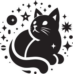 black cat cartoon Silhouette Vector 