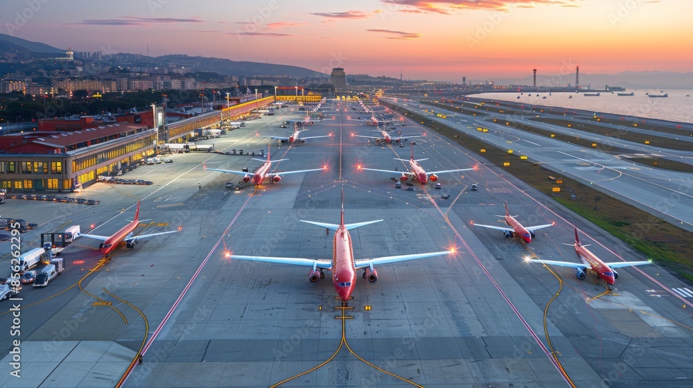 Aufkleber generate an overhead view of an airport control tower, with air traffic controllers monitoring incom