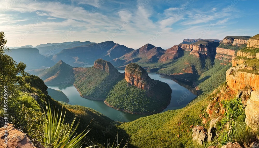 Wall mural panoramic picture of the lower part of the blyde river canyon in south africa in the afternoon - Wall murals